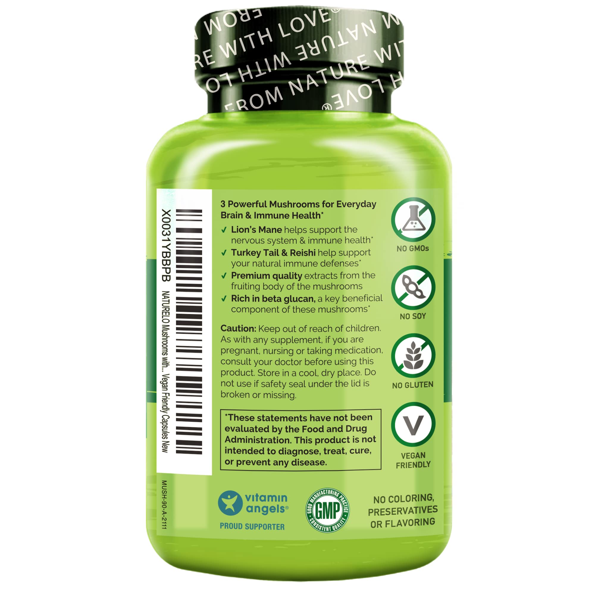 Foto 3 pulgar | Suplemento Naturelo Mushroom Brain & Immune Health 90 Cápsulas - Venta Internacional.