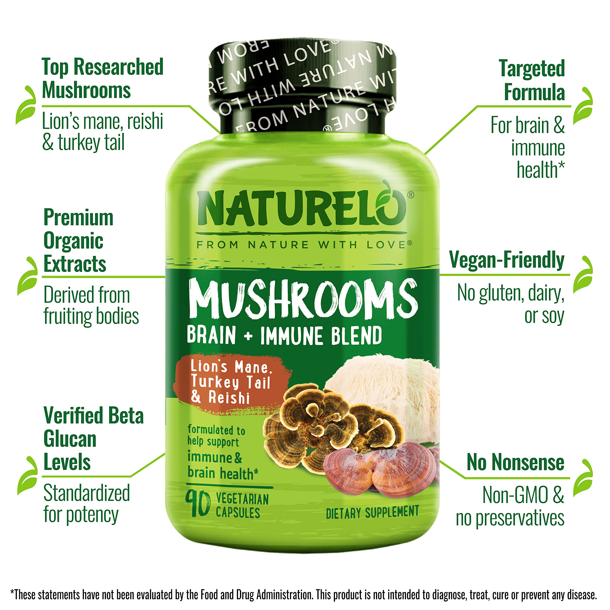 Foto 5 pulgar | Suplemento Naturelo Mushroom Brain & Immune Health 90 Cápsulas - Venta Internacional.