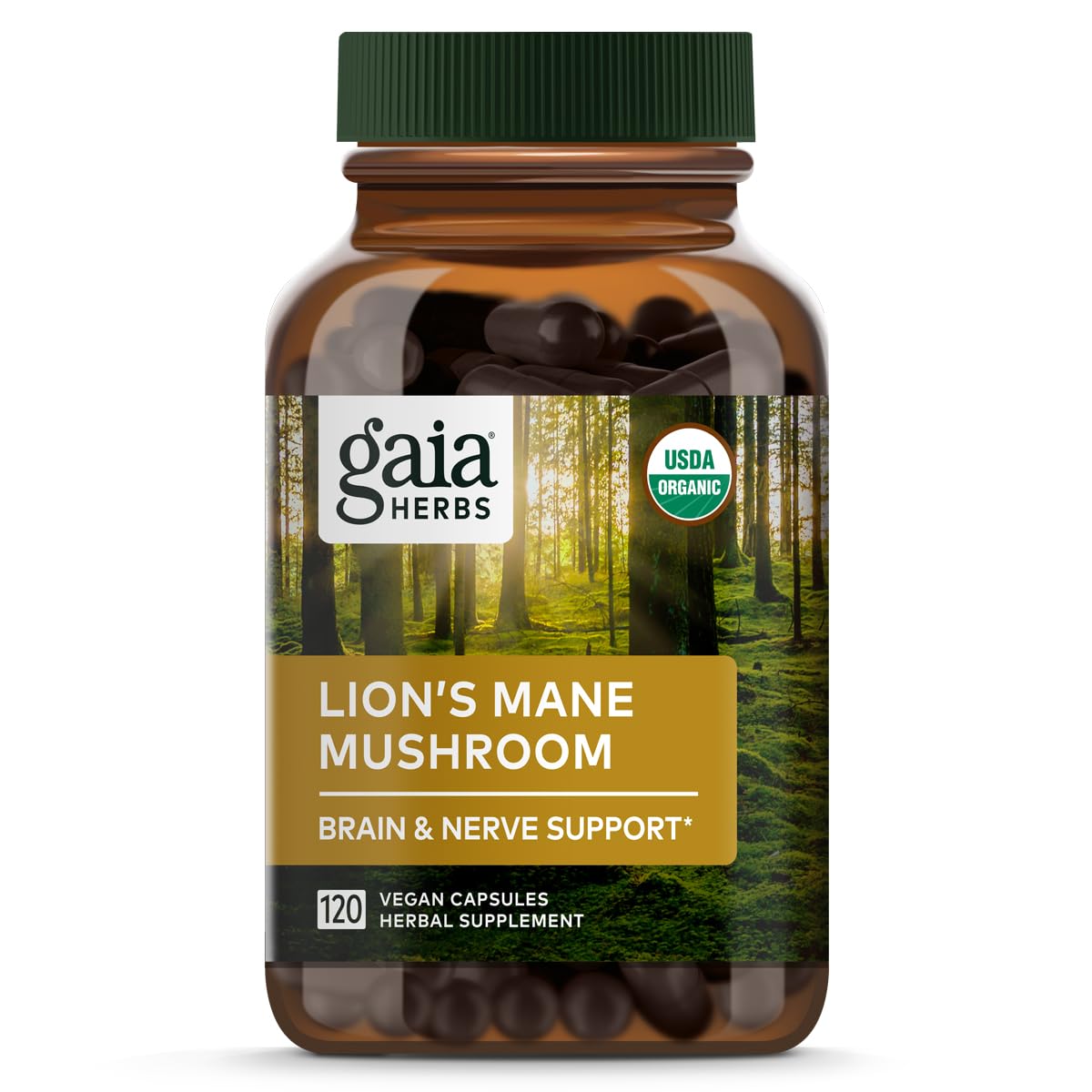 Suplemento Orgánico Gaia Herbs Con Melena De León, 120 Cápsulas - Venta Internacional.