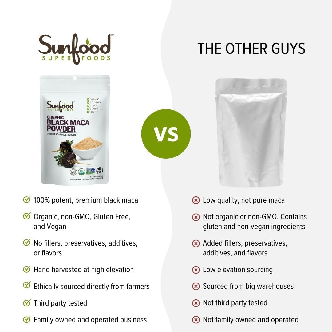 Foto 5 | Maca Negra En Polvo Superfoods Sunfood, Cruda Y Orgánica, 120 Ml - Venta Internacional.