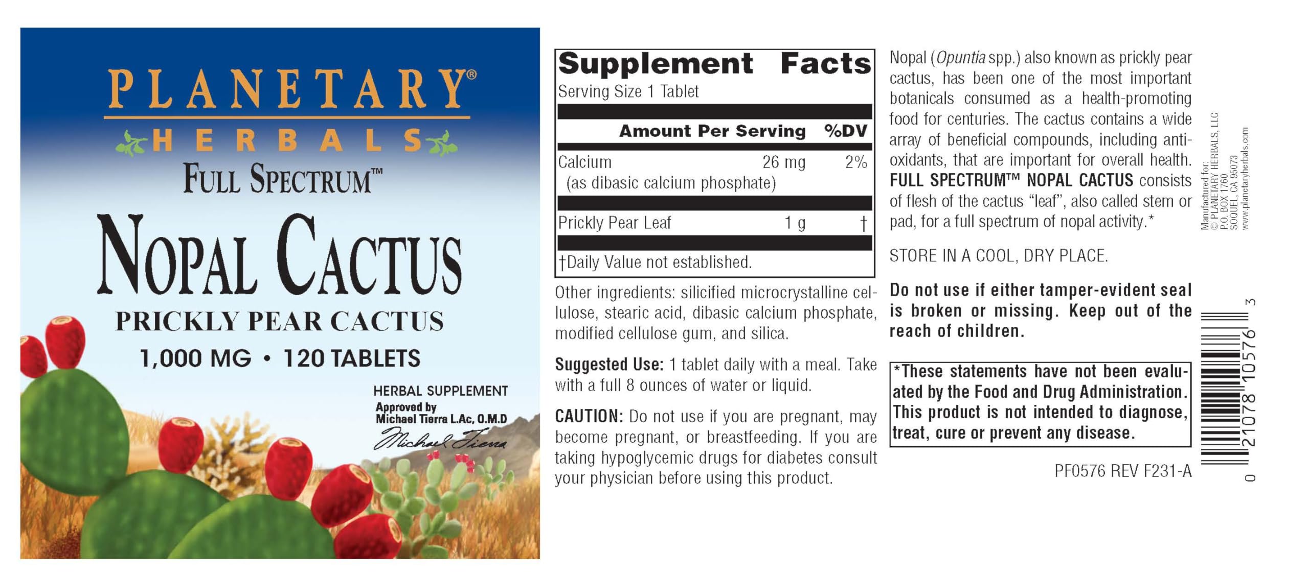 Foto 5 pulgar | Suplemento Planetary Herbals De Nopal De Espectro Completo Con Nopal, 1000 Mg - Venta Internacional.