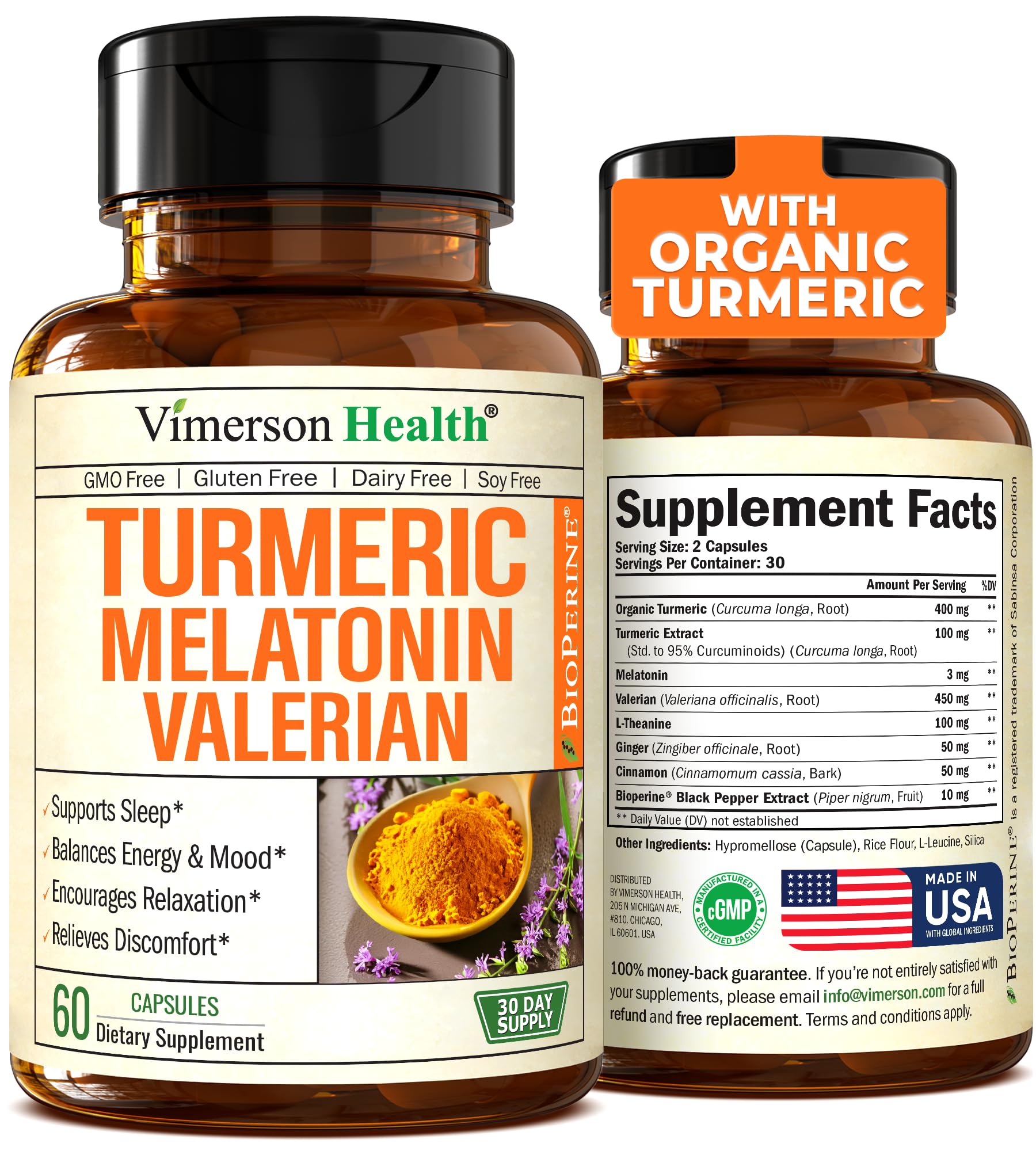 Foto 1 | Suplemento Para Dormir Vimerson Health, Cúrcuma Y Melatonina - Venta Internacional.