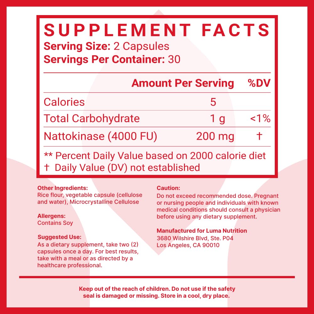 Foto 7 | Suplemento Luma Nutrition Nattokinase 4000 Fu 60 Cápsulas - Venta Internacional.