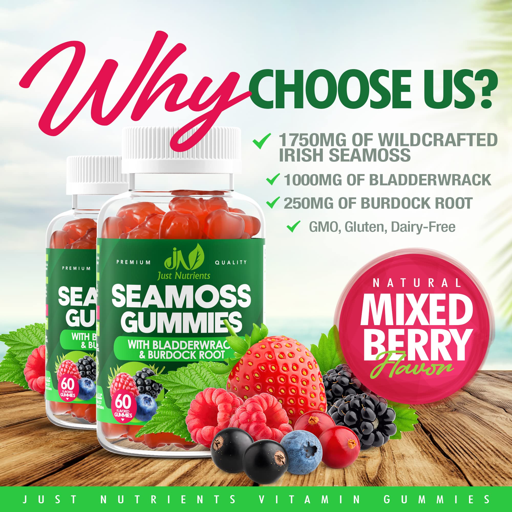 Foto 3 pulgar | Gomitas Supplement Just Nutrients Sea Moss De 3000 Mg, 60 Unidades - Venta Internacional.