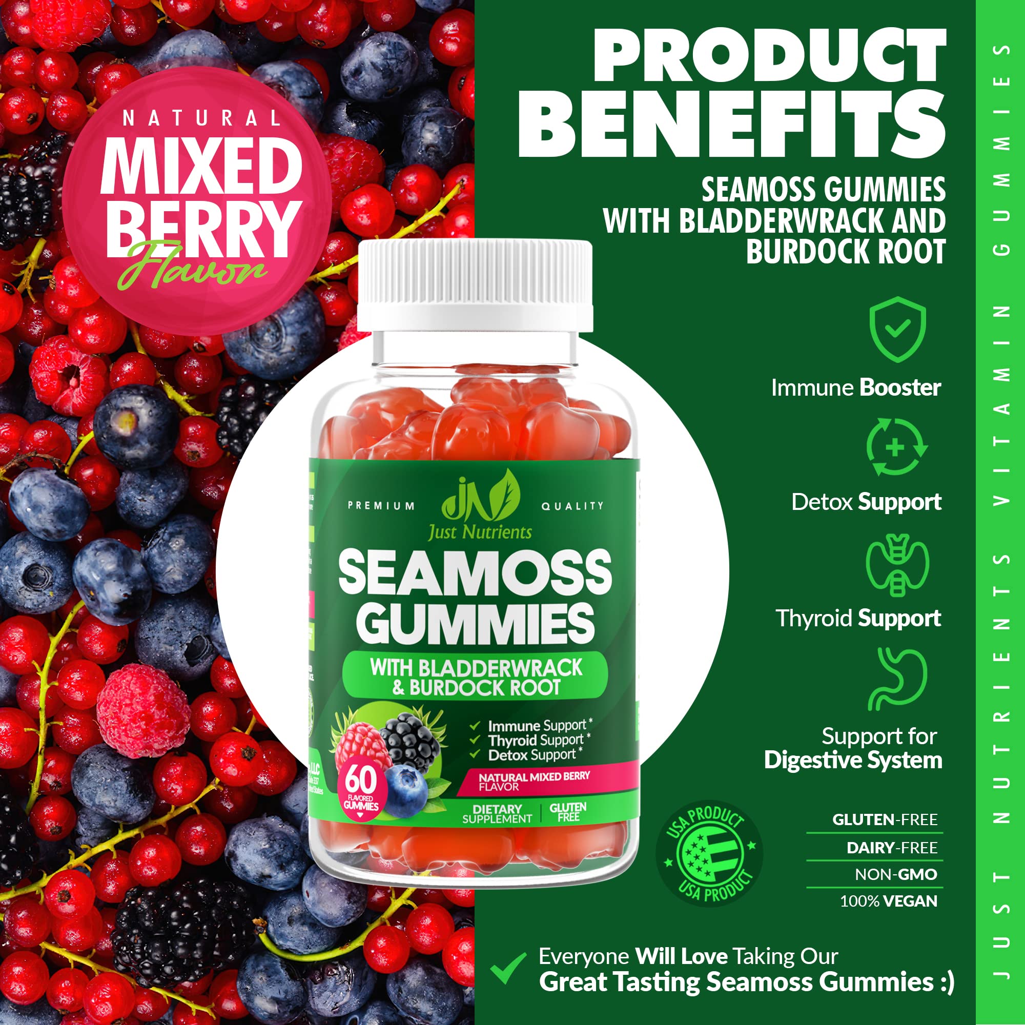 Foto 4 pulgar | Gomitas Supplement Just Nutrients Sea Moss De 3000 Mg, 60 Unidades - Venta Internacional.