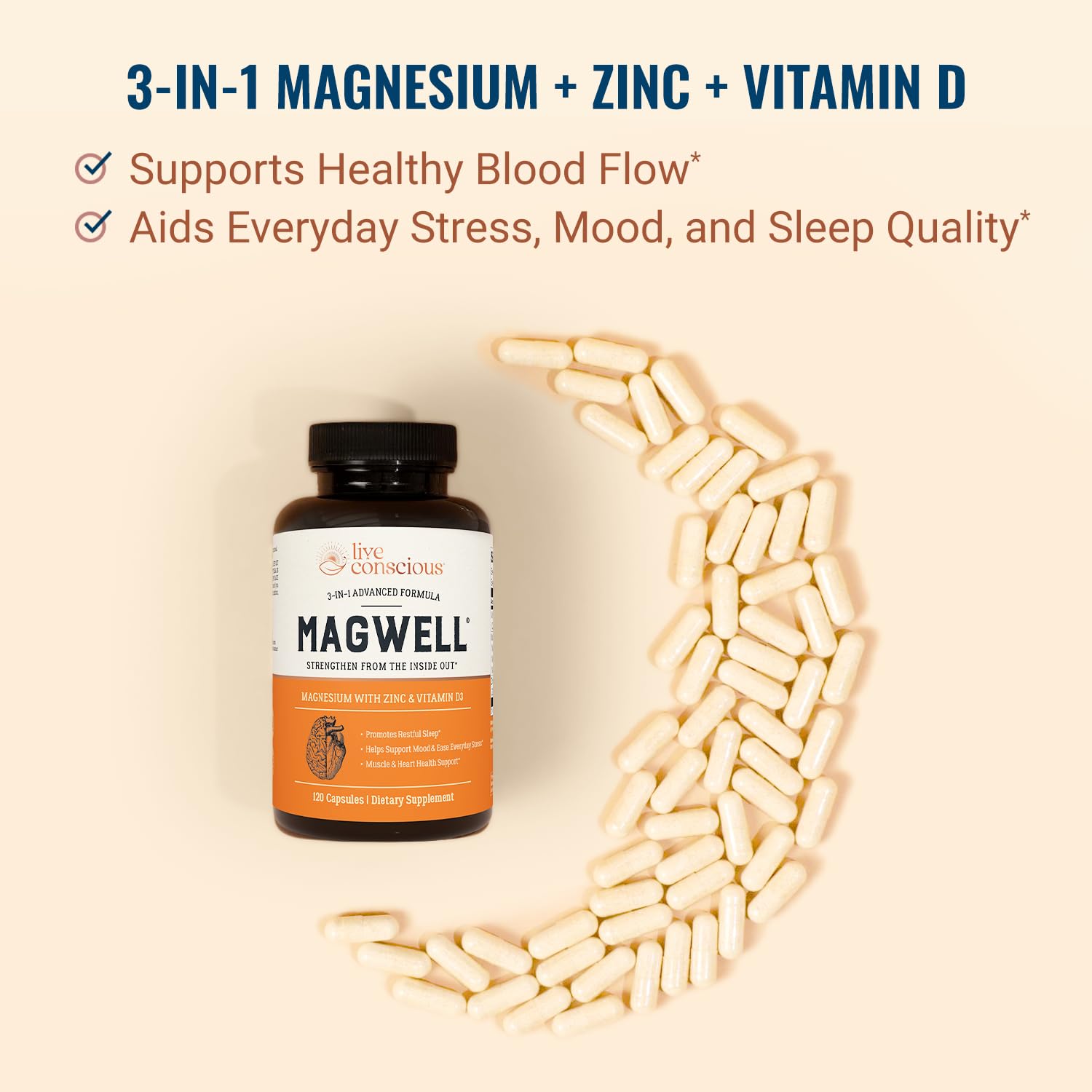 Foto 5 pulgar | Supplement Live Conscious Magwell Magnesio, Zinc Y Vitamina D3 - Venta Internacional.