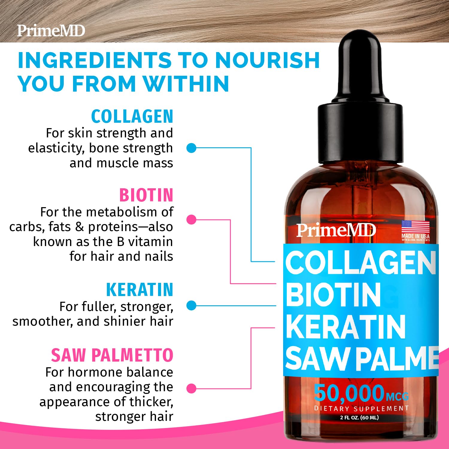 Foto 3 pulgar | Péptidos De Colágeno Líquido Primemd Para Mujeres Con Biotina 60 Ml X2 - Venta Internacional.