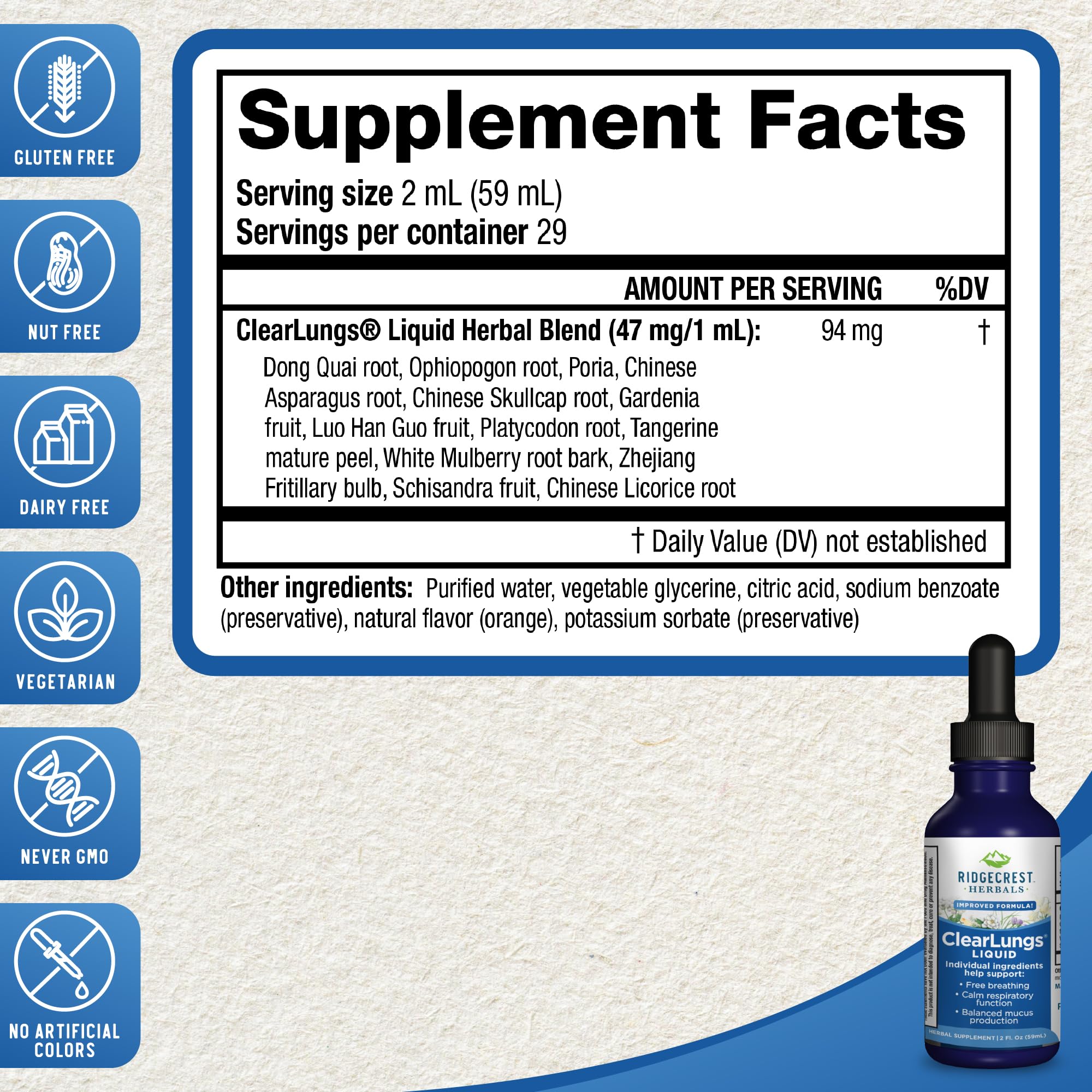 Foto 3 pulgar | Suplemento Ridgecrest Clearlungs Liquid Herbal, 60 Ml, Naranja - Venta Internacional.