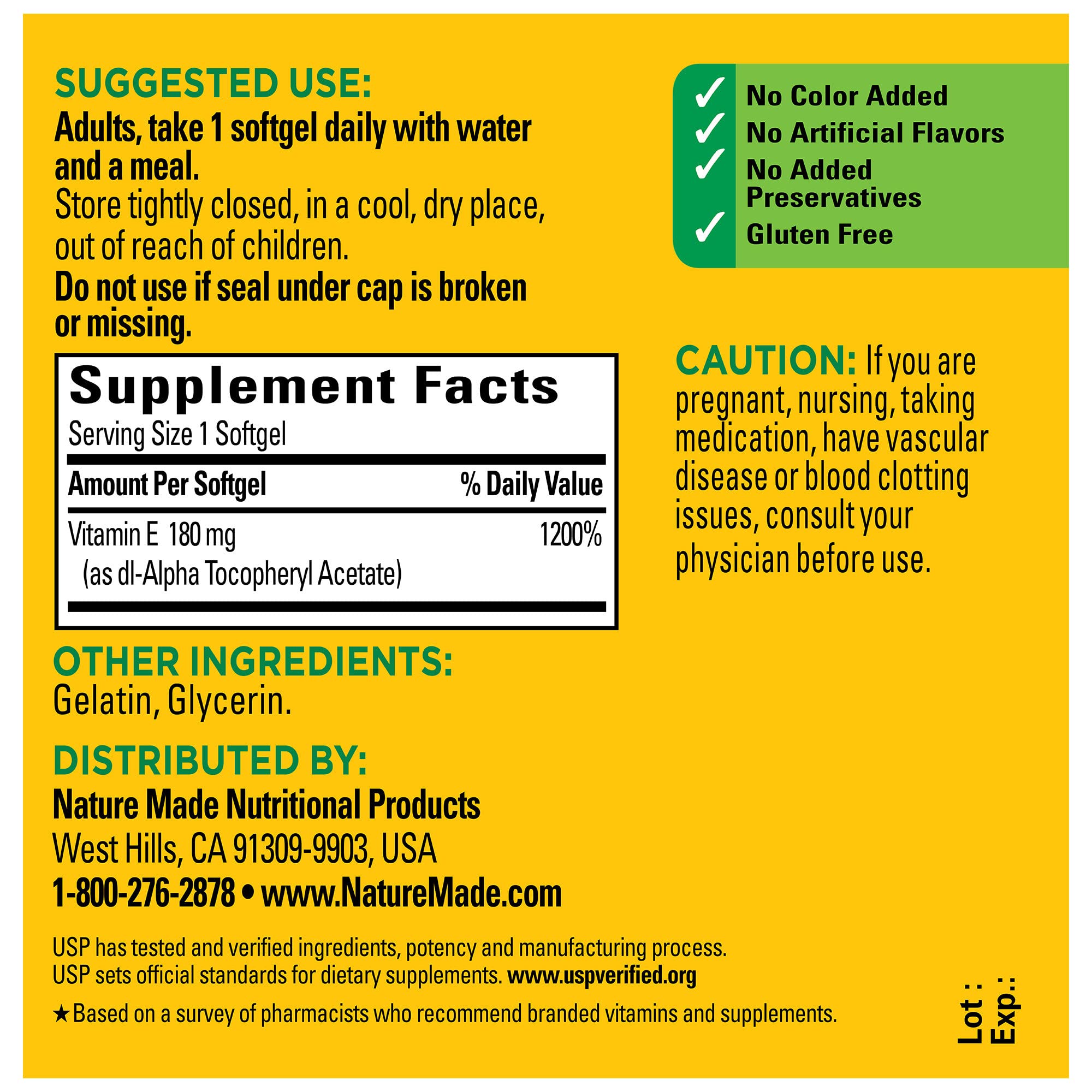 Foto 6 pulgar | Vitamina E Nature Made 180 mg (400 Ui) 100 Cápsulas Blandas - Venta Internacional