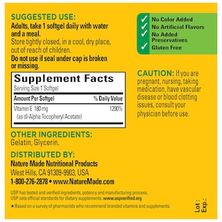 Foto 5 | Vitamina E Nature Made 180 mg (400 Ui) 100 Cápsulas Blandas - Venta Internacional