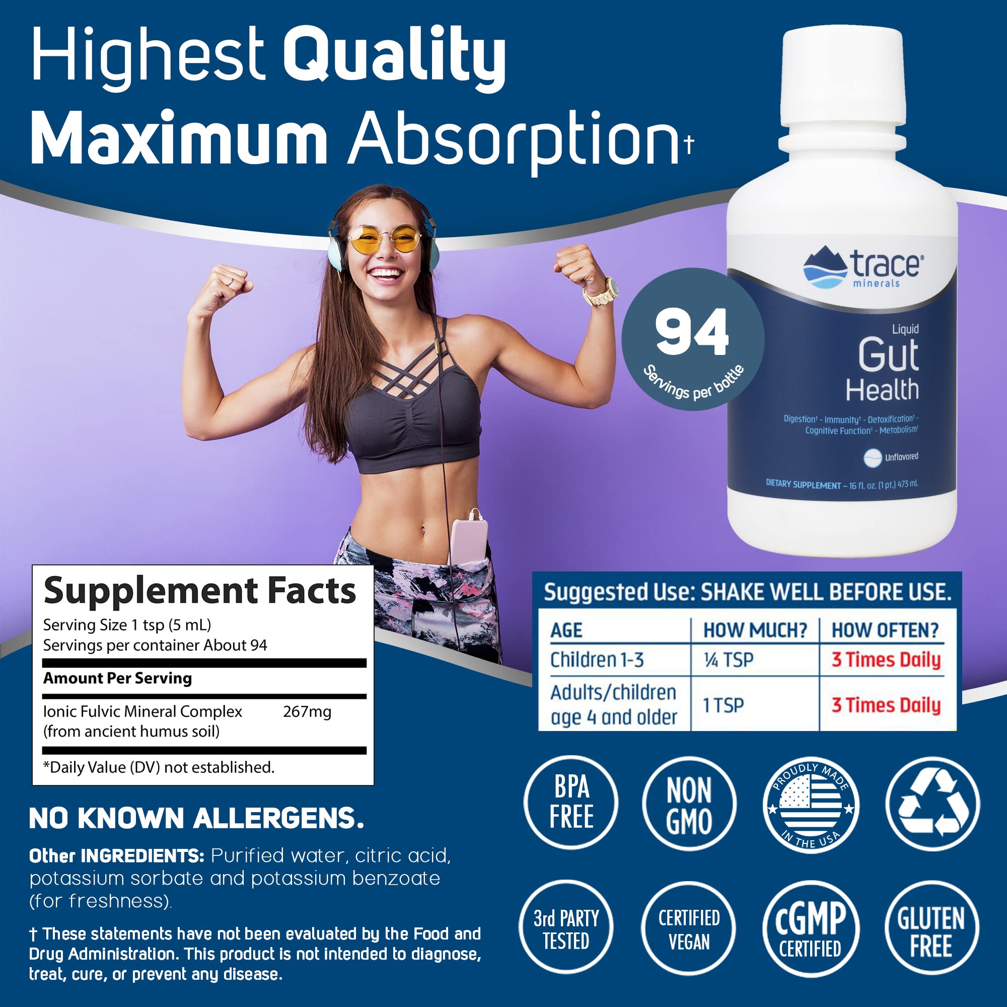 Foto 5 pulgar | Suplemento Trace Minerals Liquid Gut Health 473 Ml, Sin Sabor - Venta Internacional.