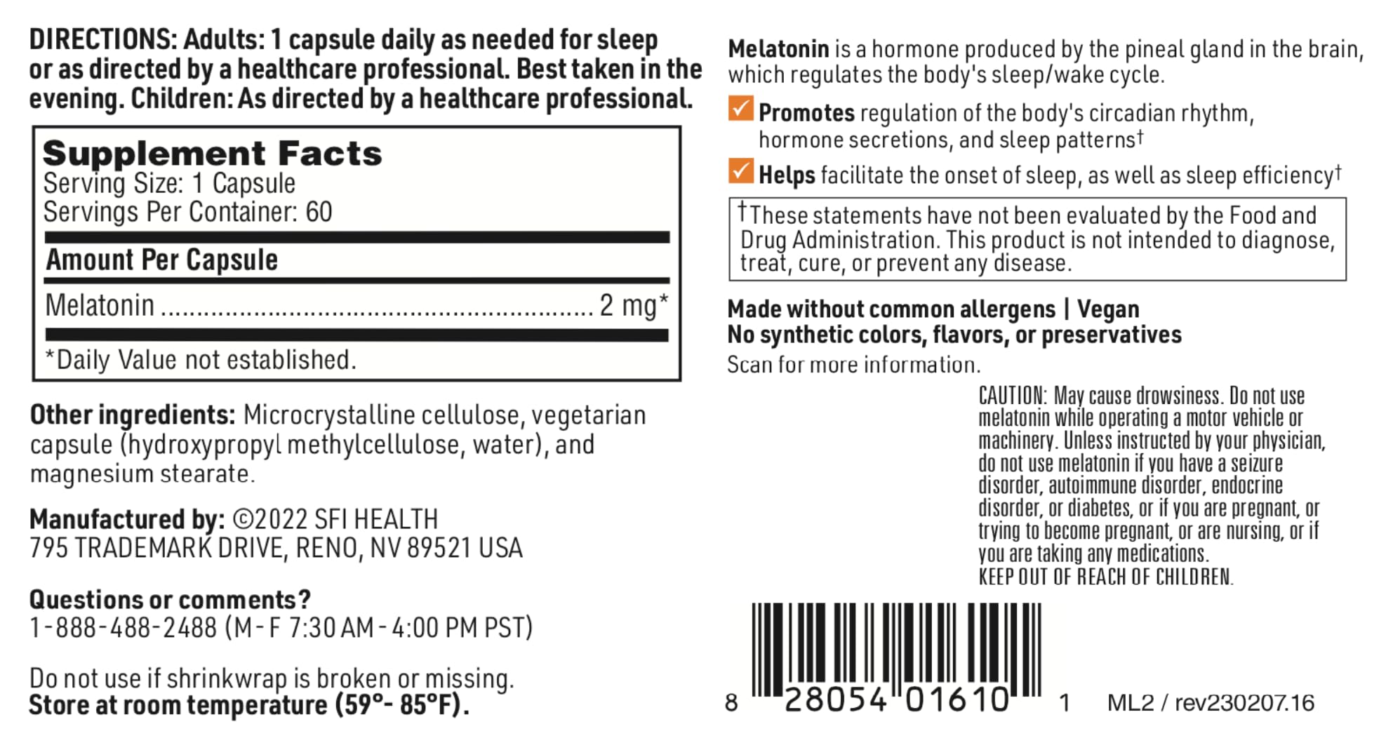 Foto 5 pulgar | Suplemento Klaire Labs Melatonin-sr 2 Mg Para Ayudar A Dormir, 60 Cápsulas - Venta Internacional.