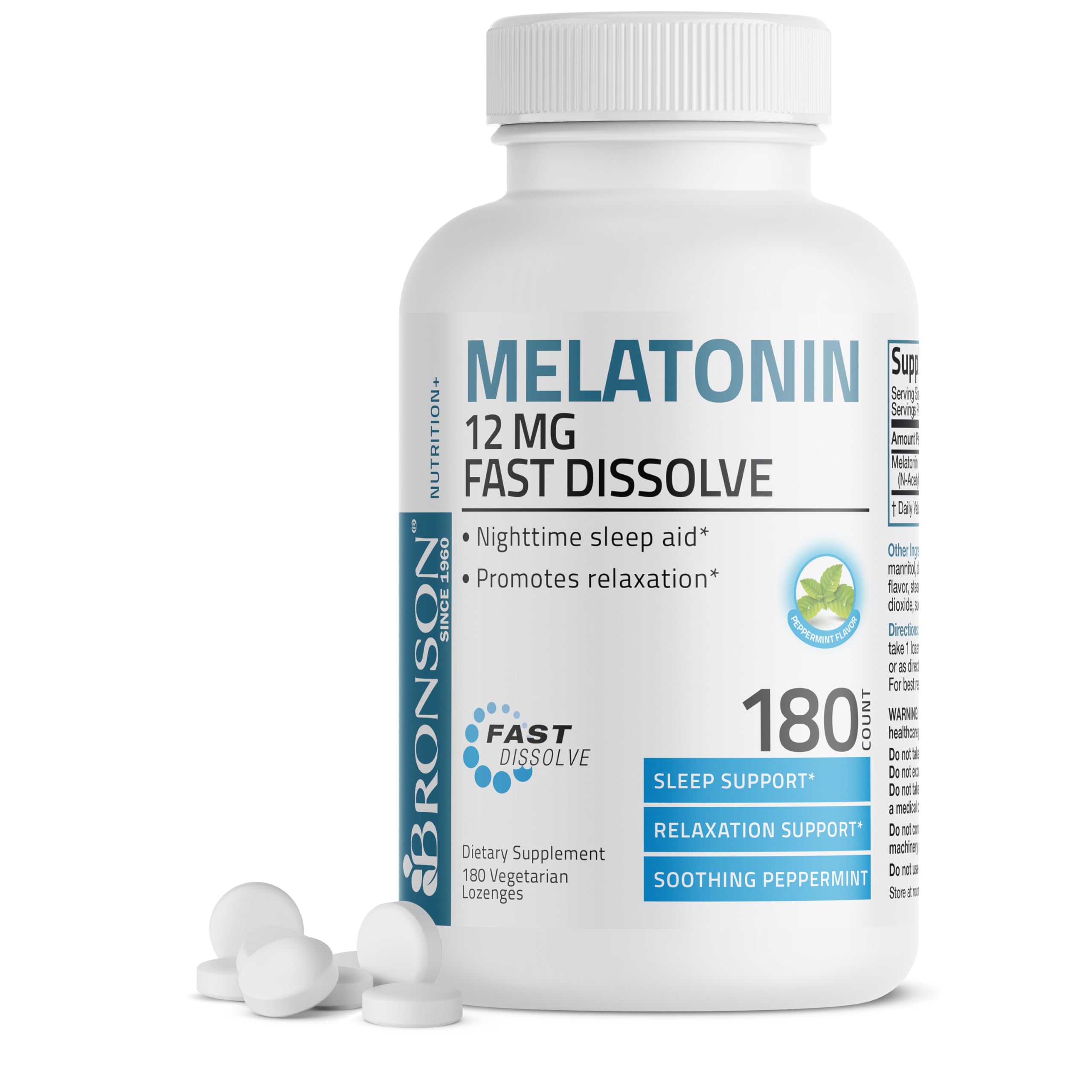 Foto 1 | Suplemento Bronson Melatonin 12 Mg De Disolución Rápida, 180 Pastillas - Venta Internacional.