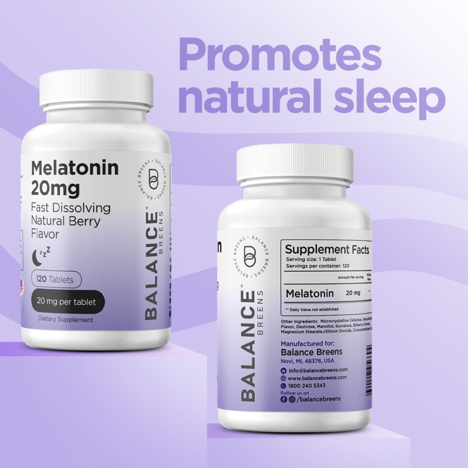 Foto 5 pulgar | Sleep Aid Balancebreens Melatonina 20 Mg 120 Comprimidos - Venta Internacional.