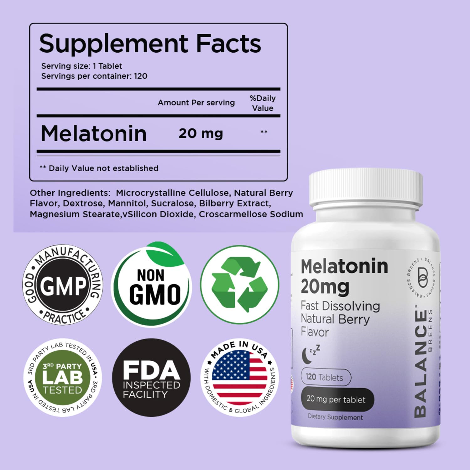 Foto 8 pulgar | Sleep Aid Balancebreens Melatonina 20 Mg 120 Comprimidos - Venta Internacional.