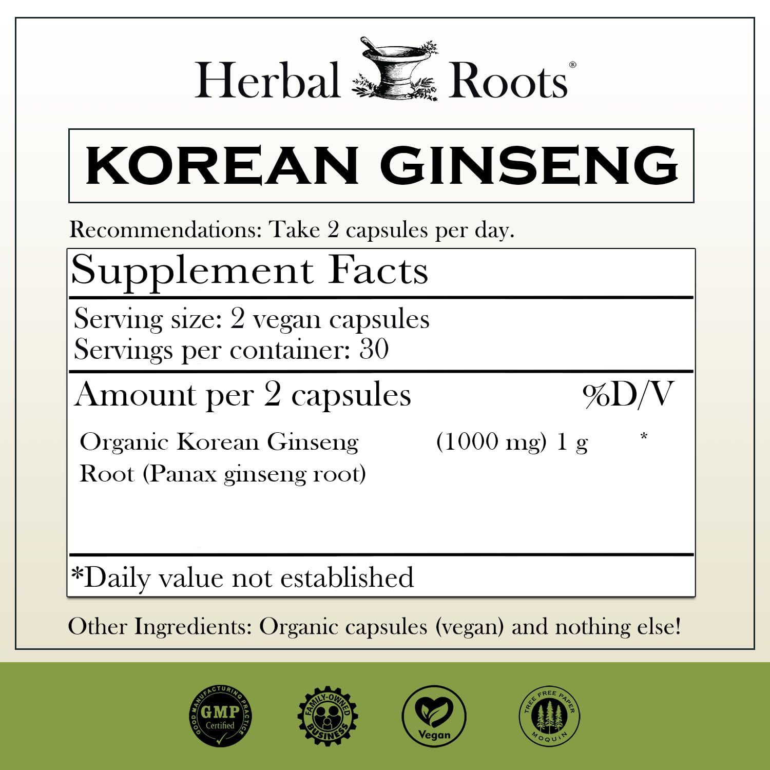 Foto 3 pulgar | Suplemento Herbal Roots Panax Ginseng 1000 Mg 60 Cápsulas - Venta Internacional.