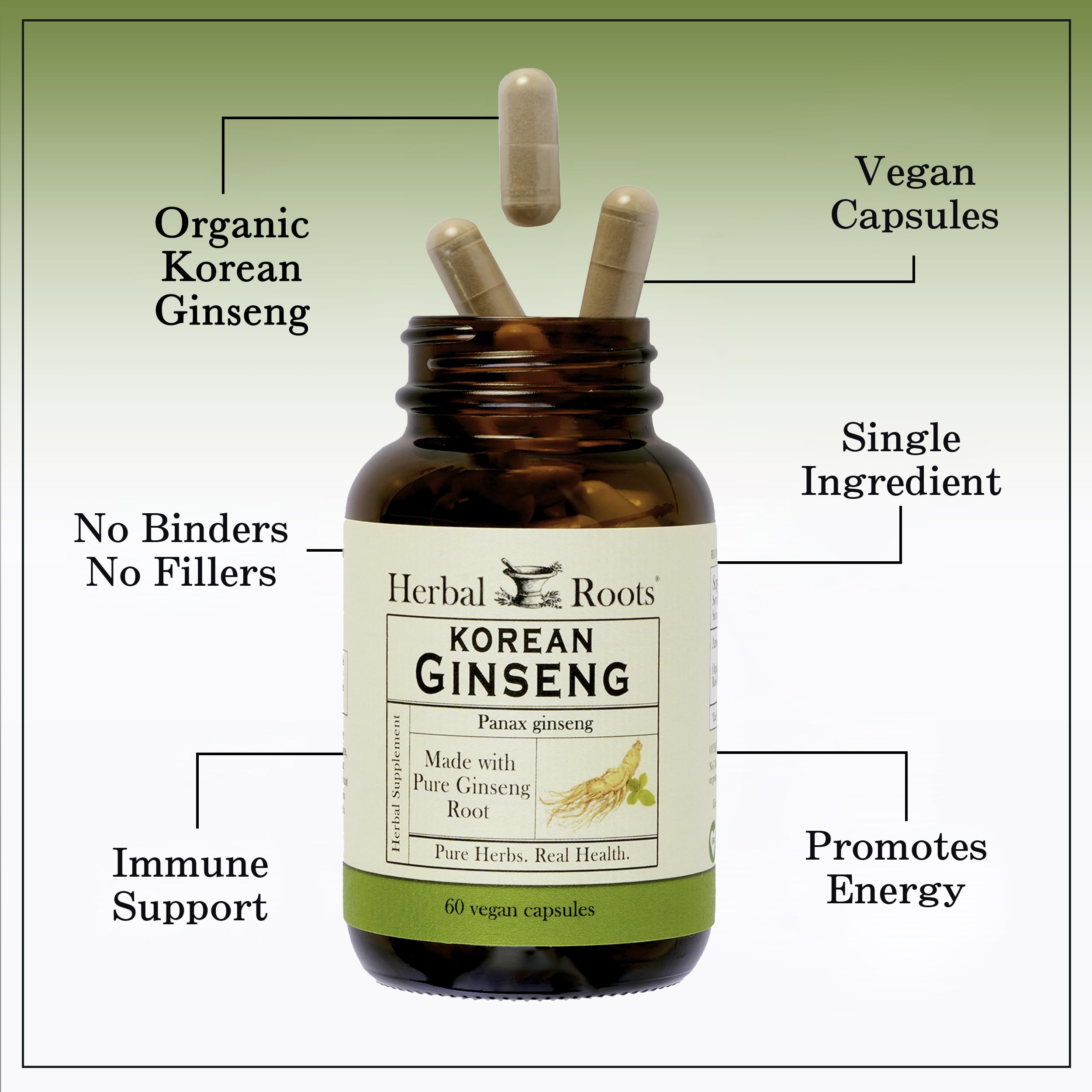 Foto 4 pulgar | Suplemento Herbal Roots Panax Ginseng 1000 Mg 60 Cápsulas - Venta Internacional.