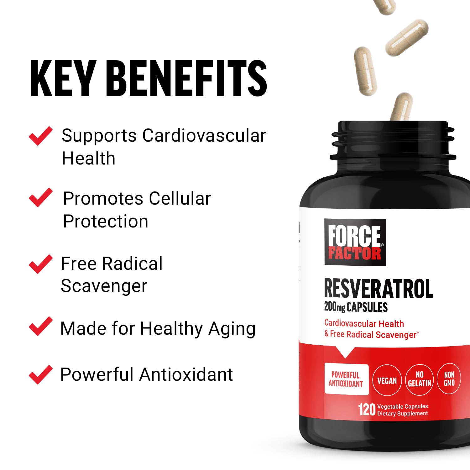Foto 3 pulgar | Suplemento Force Factor Resveratrol 120 Cápsulas - Venta Internacional.