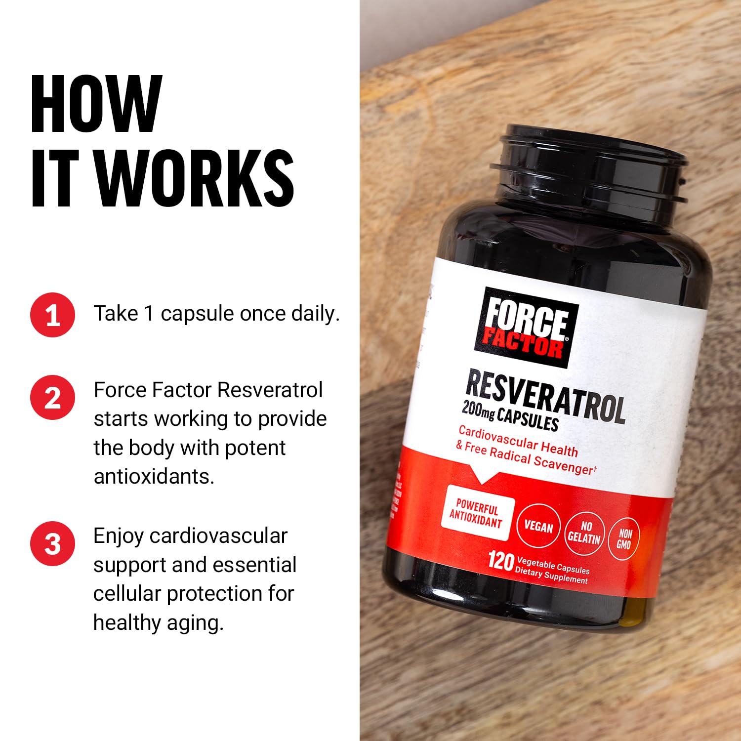 Foto 5 pulgar | Suplemento Force Factor Resveratrol 120 Cápsulas - Venta Internacional.