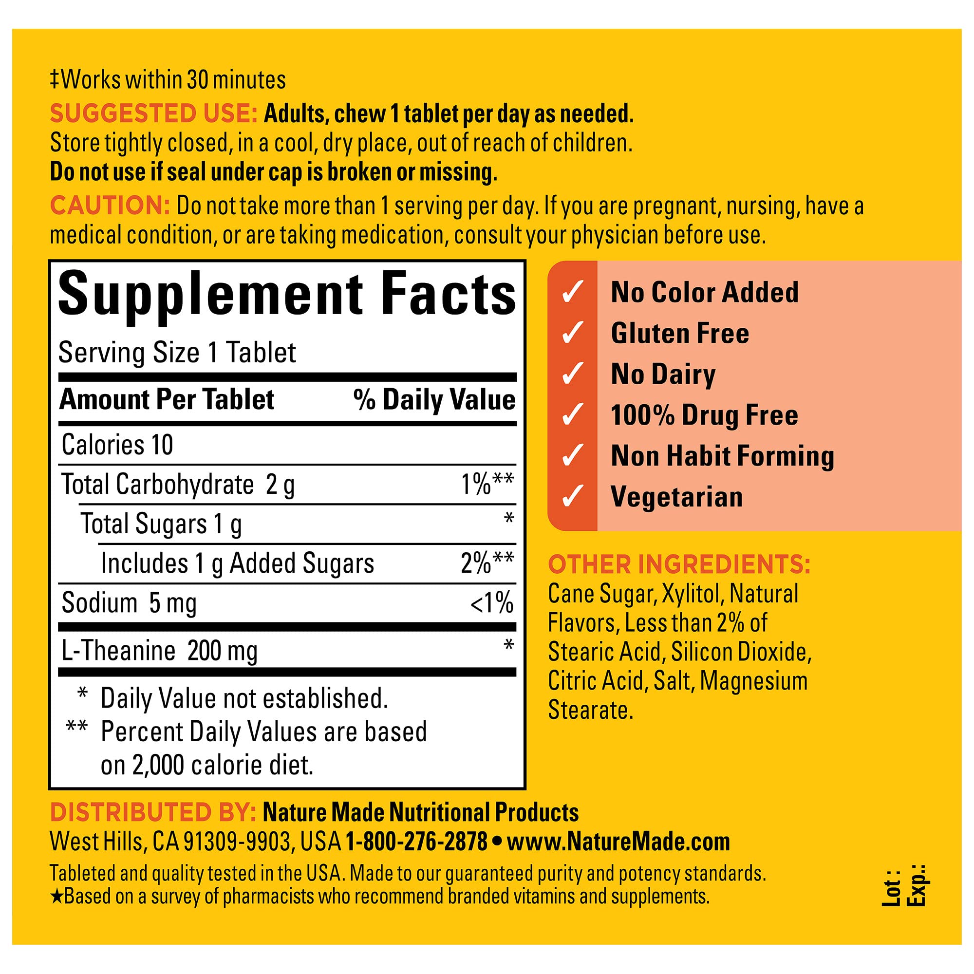 Foto 7 pulgar | Suplemento de L-teanina Masticable Nature Made 200 Mg 50 Tabletas - Venta Internacional