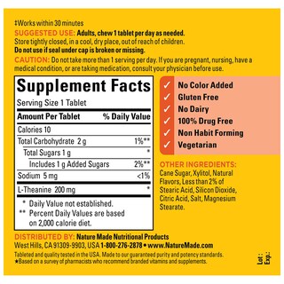 Foto 6 | Suplemento de L-teanina Masticable Nature Made 200 Mg 50 Tabletas - Venta Internacional