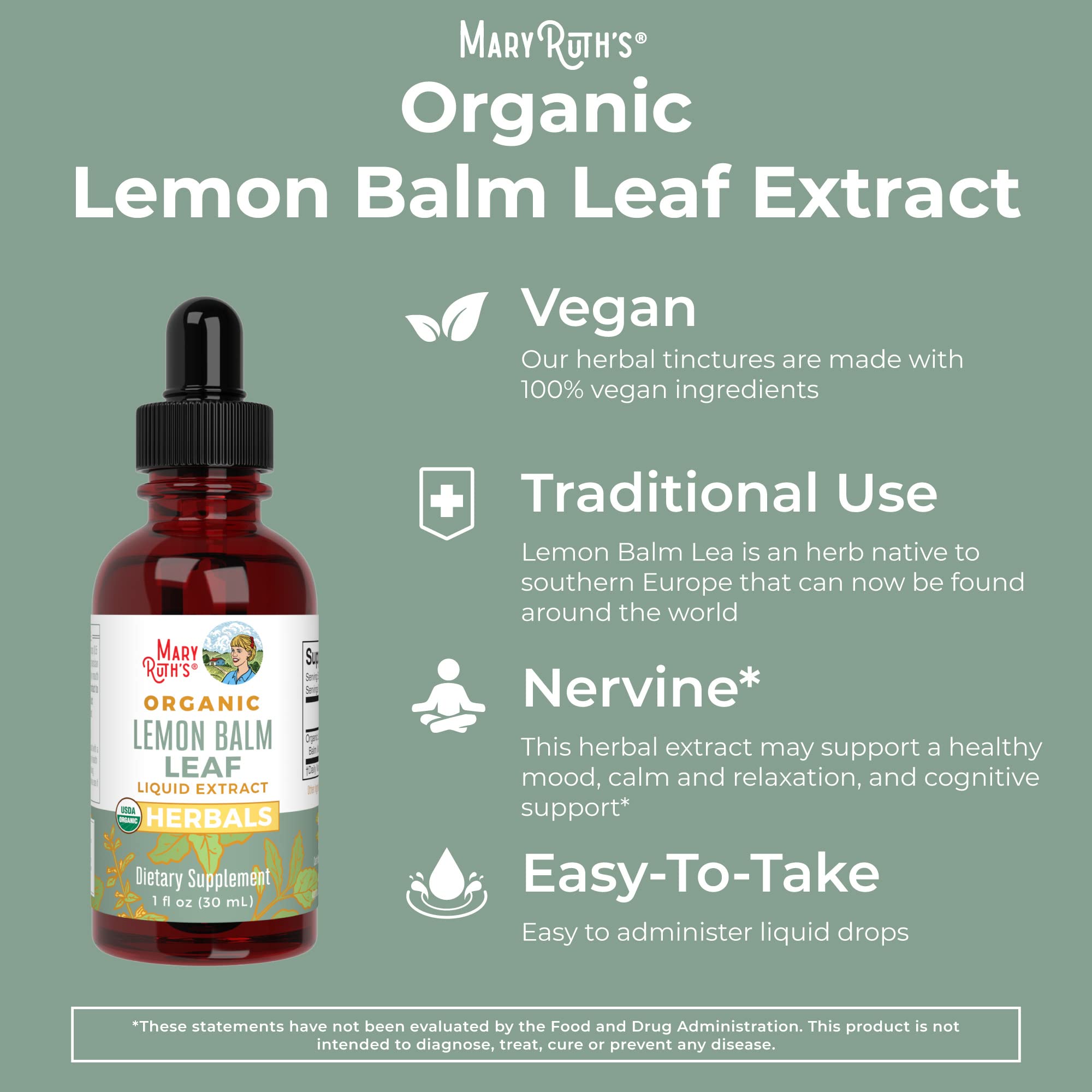 Foto 5 pulgar | Suplemento Maryruth's Lemon Balm Leaf, 30 Ml, Vegano, Sin Ogm - Venta Internacional.