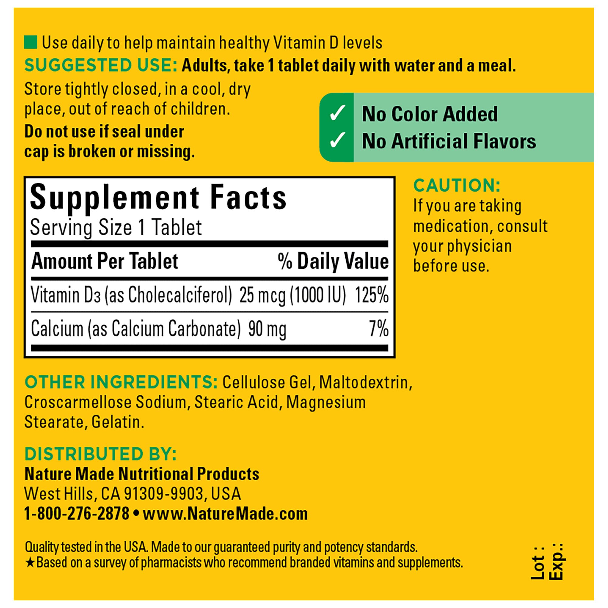 Foto 5 | Suplemento Nature Made de Vitamina D3 1000 Ui 100 Comprimidos - Venta Internacional