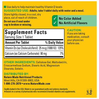 Foto 5 | Suplemento Nature Made de Vitamina D3 1000 Ui 100 Comprimidos - Venta Internacional