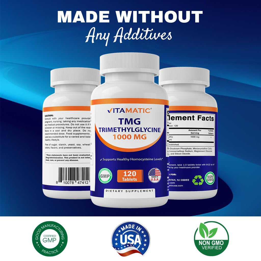Foto 6 pulgar | Suplementos Vitamatic Tmg 1000 Mg Trimetilglicina 120 Comprimidos - Venta Internacional