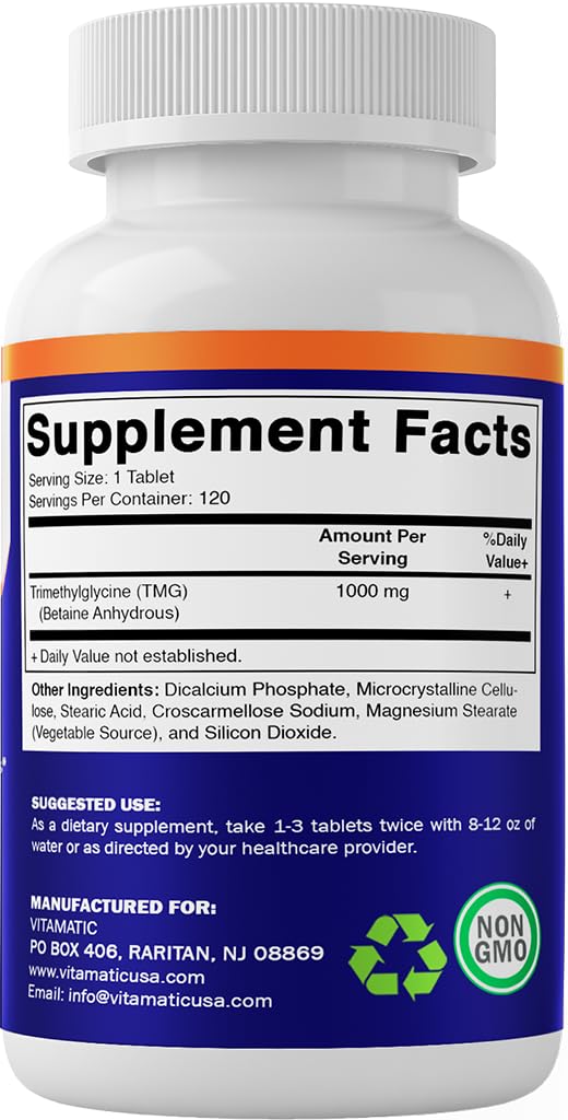 Foto 8 pulgar | Suplementos Vitamatic Tmg 1000 Mg Trimetilglicina 120 Comprimidos - Venta Internacional
