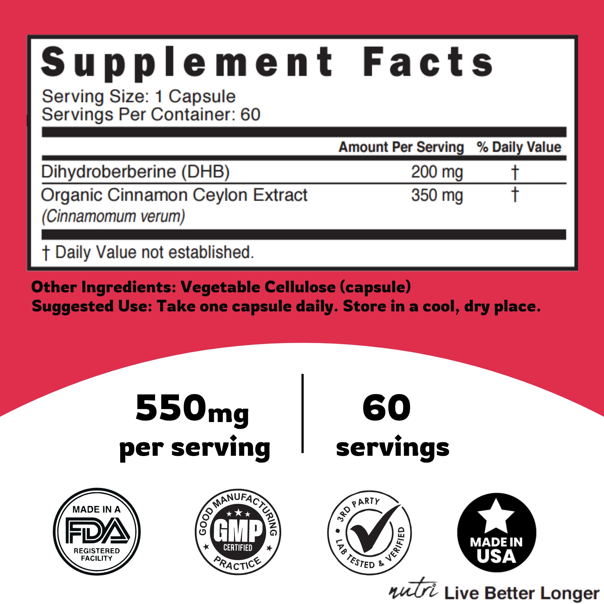 Foto 6 pulgar | Suplemento Nature's Fusions De Dihidroberberina 200 Mg 60 Cápsulas - Venta Internacional