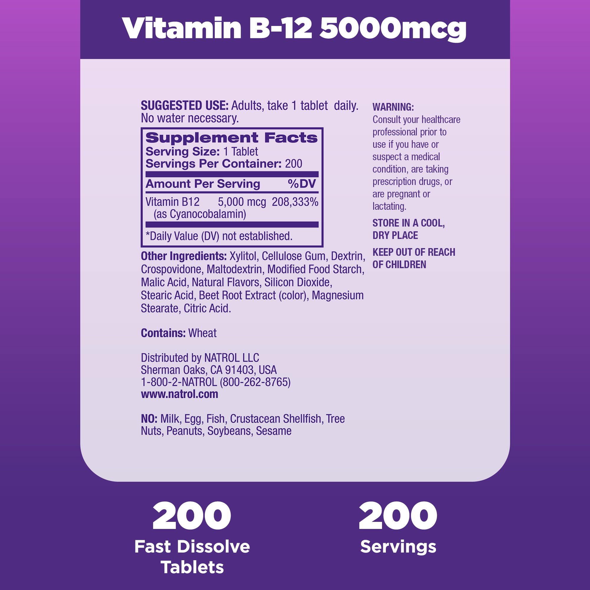 Foto 6 pulgar | Suplemento Natrol de Vitamina B-12 5000 mcg 200 Tabletas - Venta Internacional