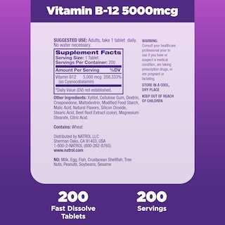 Foto 5 | Suplemento Natrol de Vitamina B-12 5000 mcg 200 Tabletas - Venta Internacional