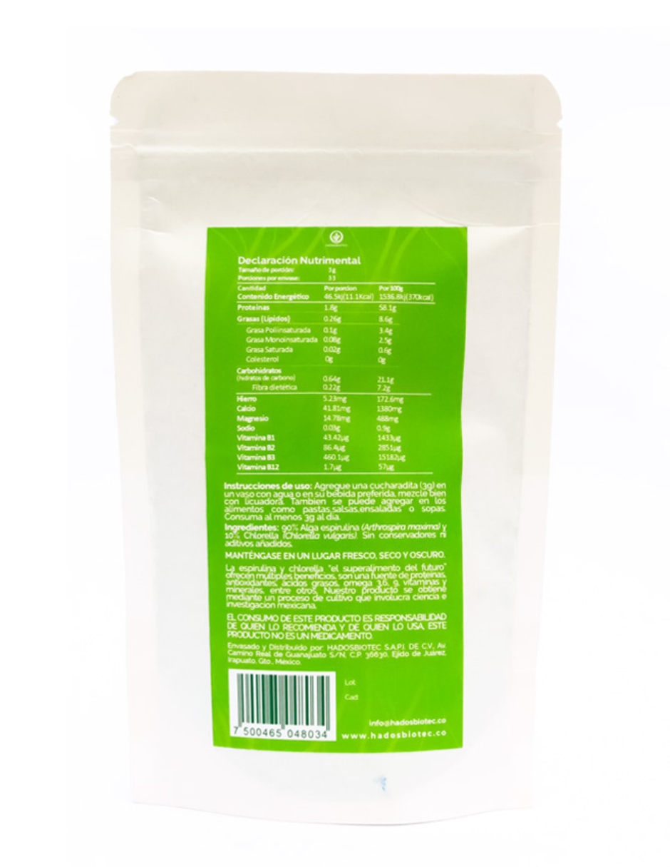 Foto 5 pulgar | Alga Espirulina + Chlorella En Polvo Hadosbiotec 100 G Ingredientes Naturales Sin Conservadores Ni Aditivos