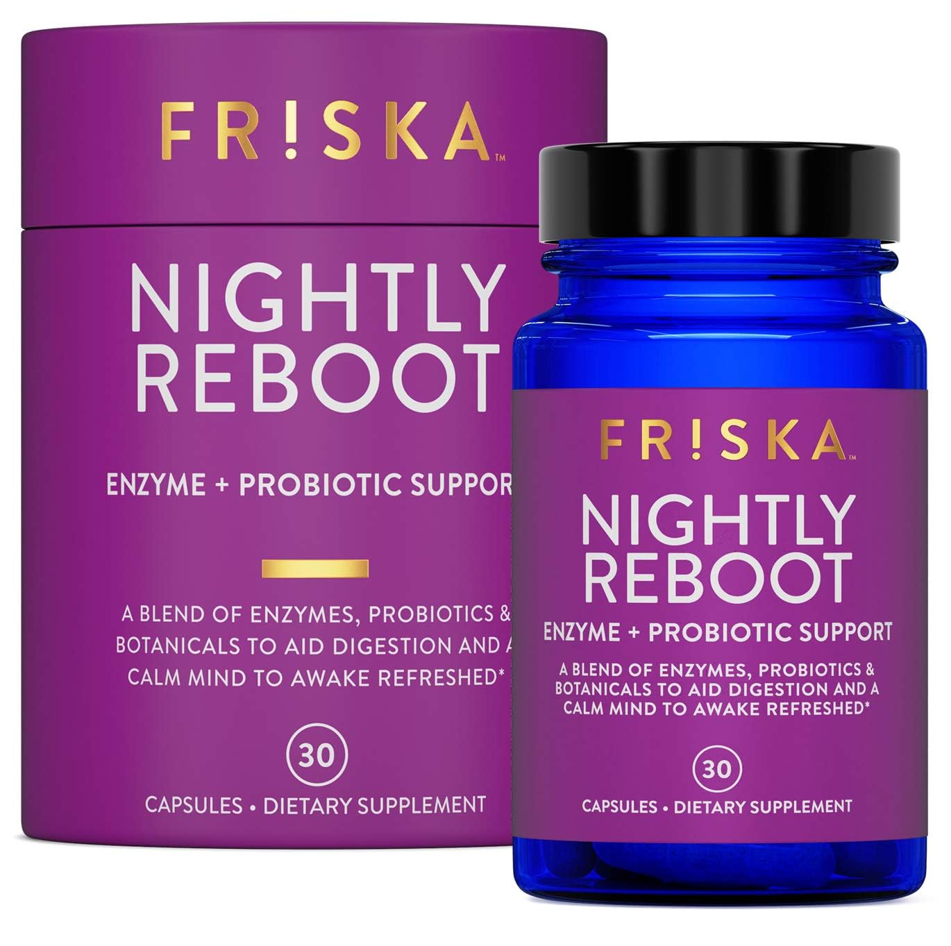 Suplemento Friska Nightly Reboot Enzyme Probiotics 30 Cápsulas - Venta Internacional