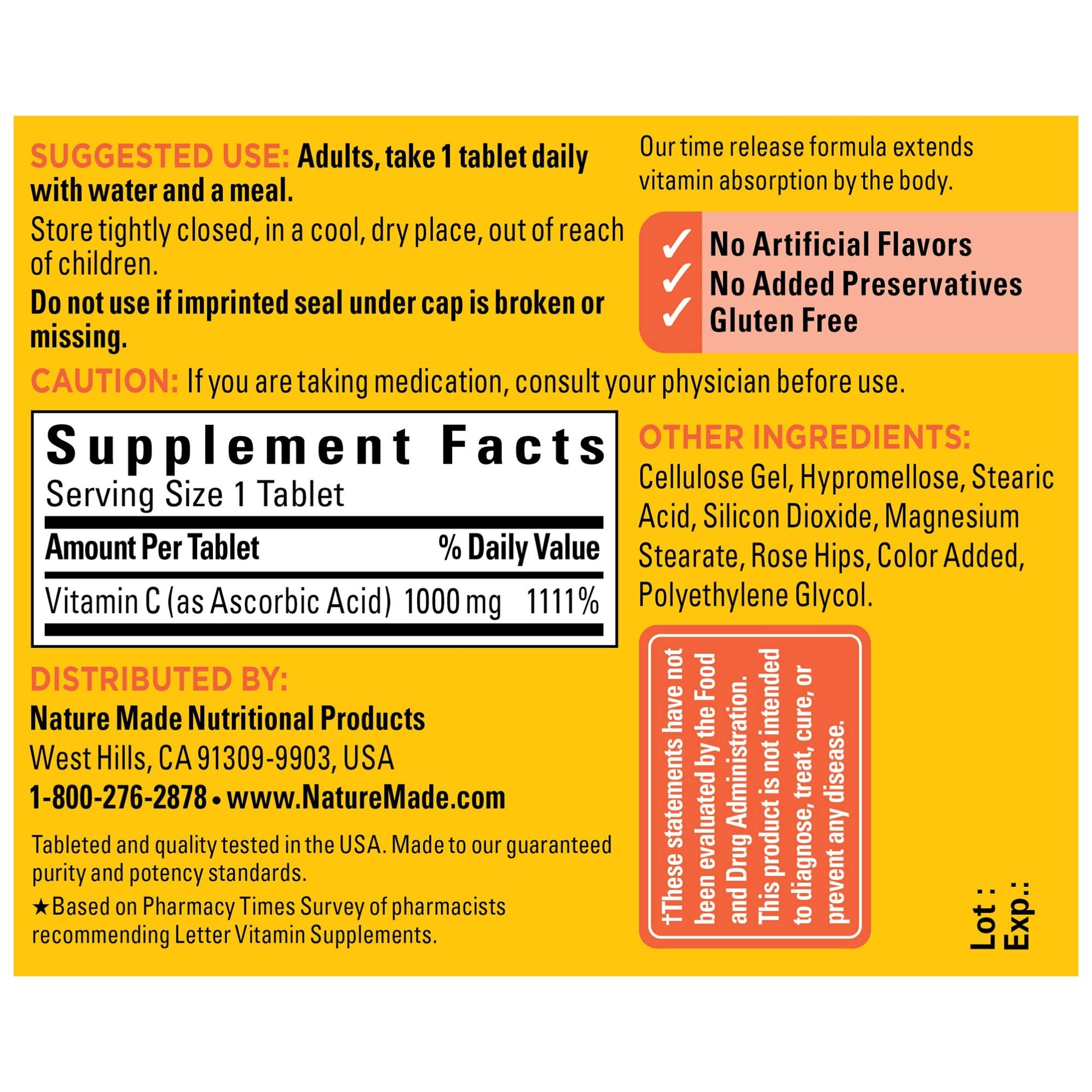 Foto 3 pulgar | Suplemento de Vitamina C Nature Made 1000 mg con Rosa Mosqueta 60 Comprimidos - Venta Internacional