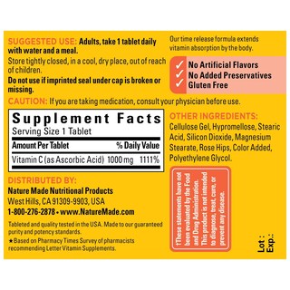 Foto 2 | Suplemento de Vitamina C Nature Made 1000 mg con Rosa Mosqueta 60 Comprimidos - Venta Internacional