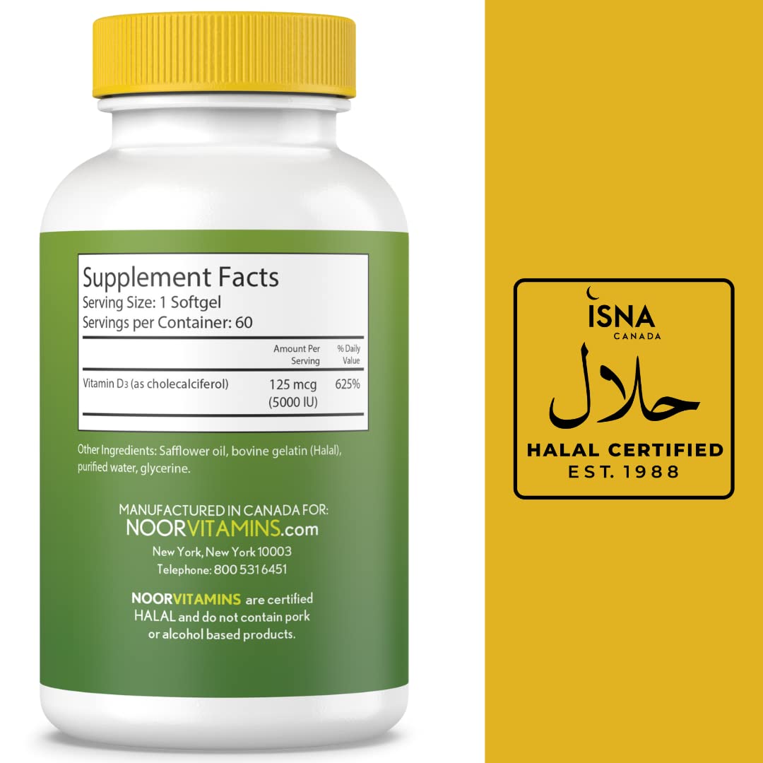 Foto 3 pulgar | Suplemento Noor Vitamins, Halal, Vitamina D3, 5000 Ui, Cápsulas Blandas, 60 Unidades - Venta Internacional.