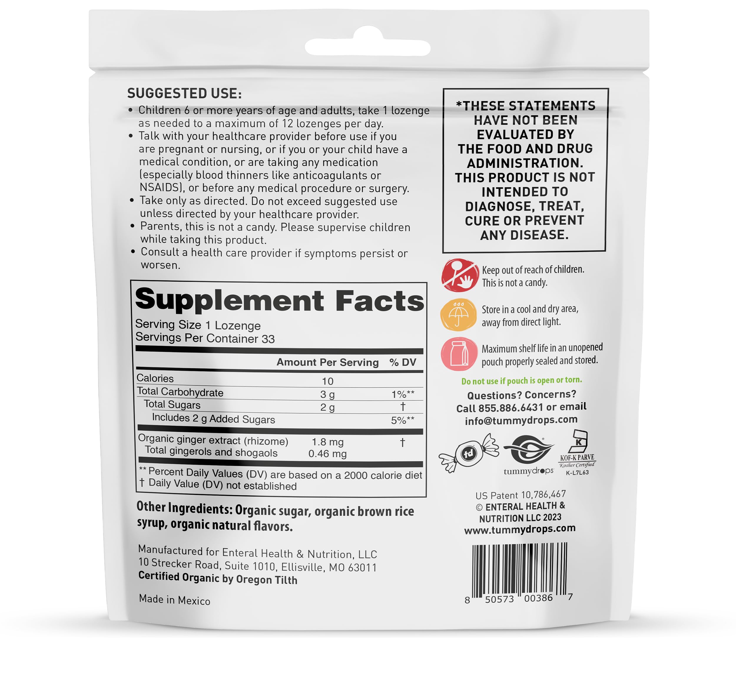 Foto 6 pulgar | Pastillas Tummydrops Fresa y Jengibre Orgánicas 33 Unidades - Venta Internacional