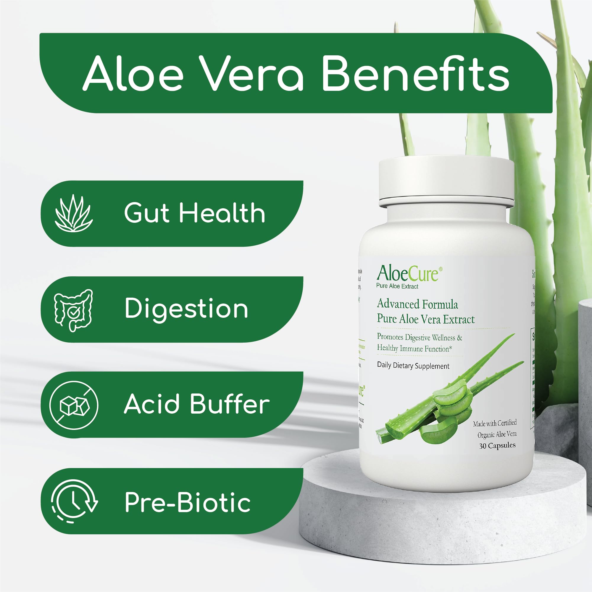Foto 3 pulgar | Suplemento Aloecure de Aloe Vera Orgánico 30 Cápsulas - Venta Internacional