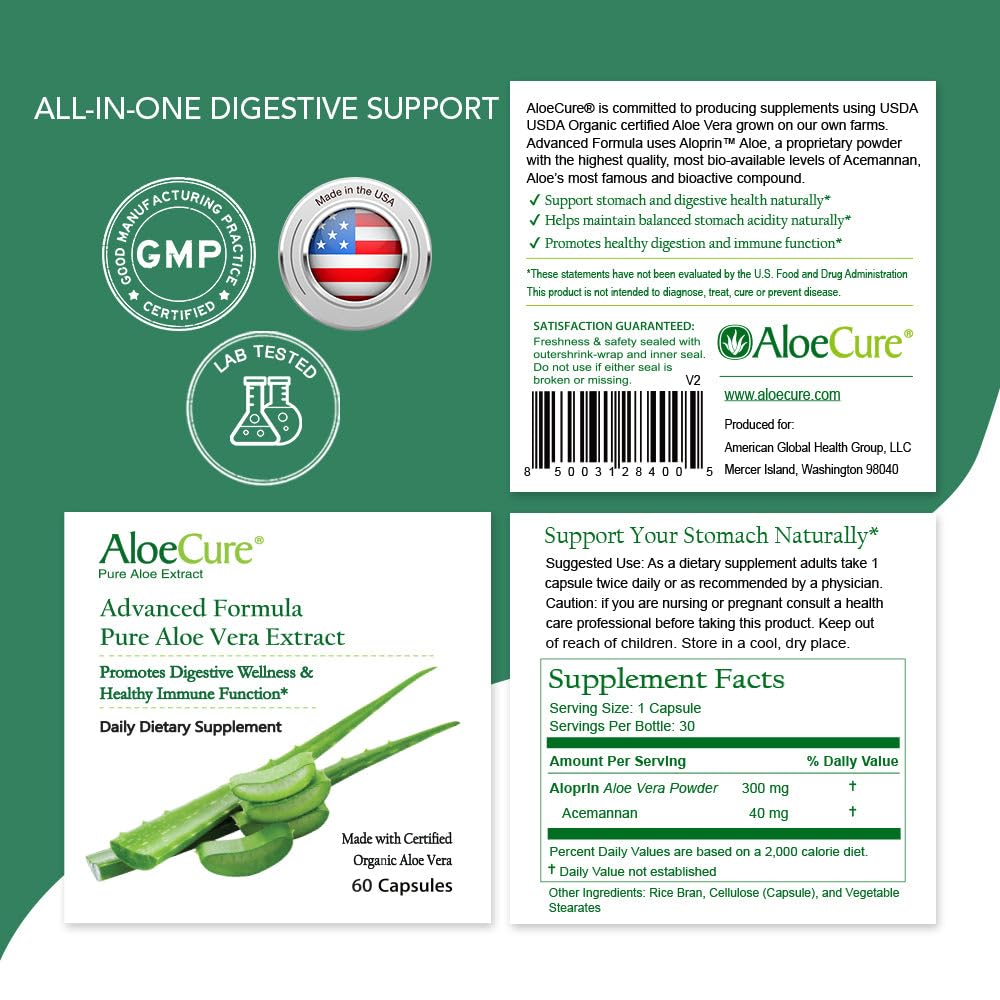 Foto 8 pulgar | Suplemento Aloecure de Aloe Vera Orgánico 30 Cápsulas - Venta Internacional