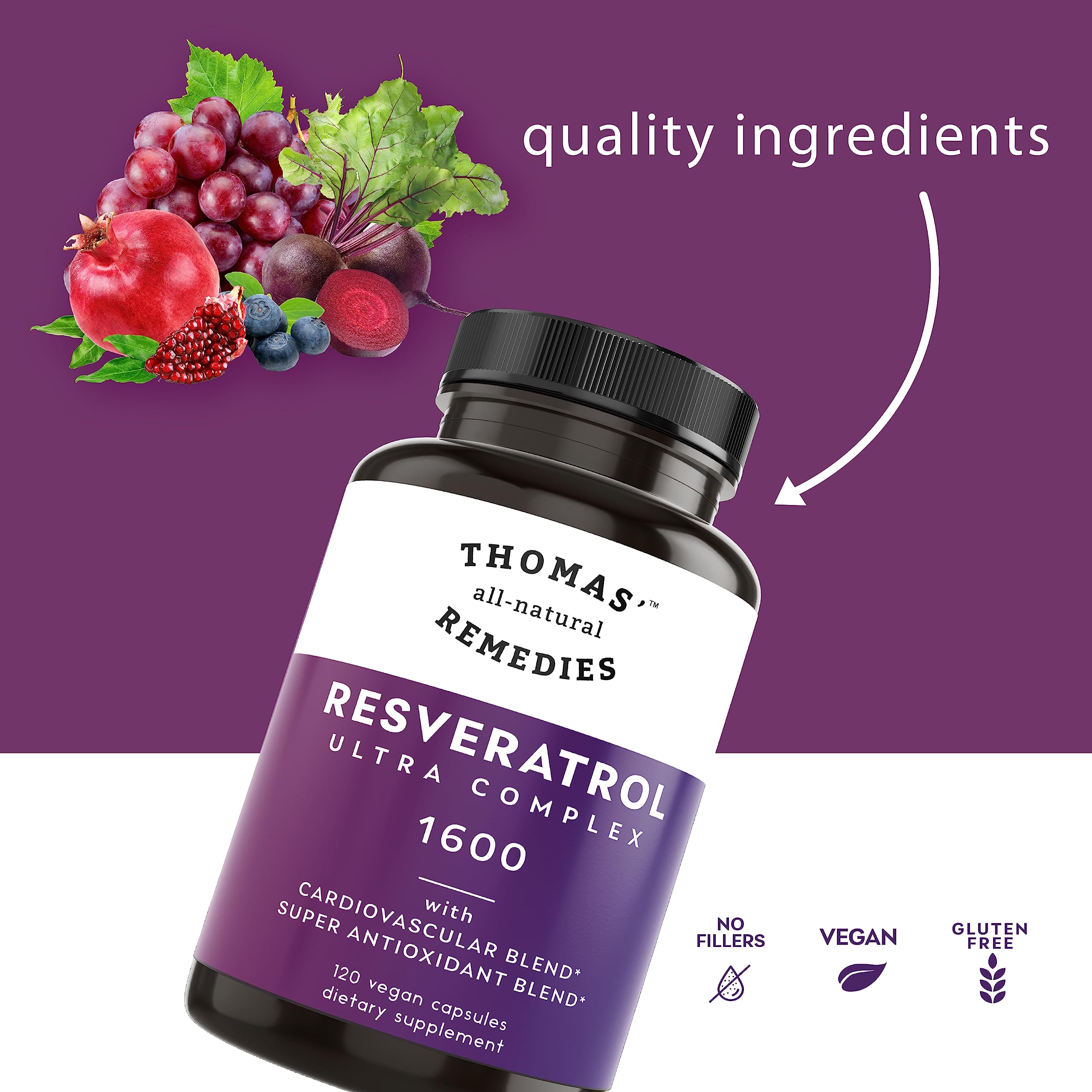 Foto 2 | Suplemento Thomas' All-natural Remedies Resveratrol de 120 Cápsulas-Venta Internacional