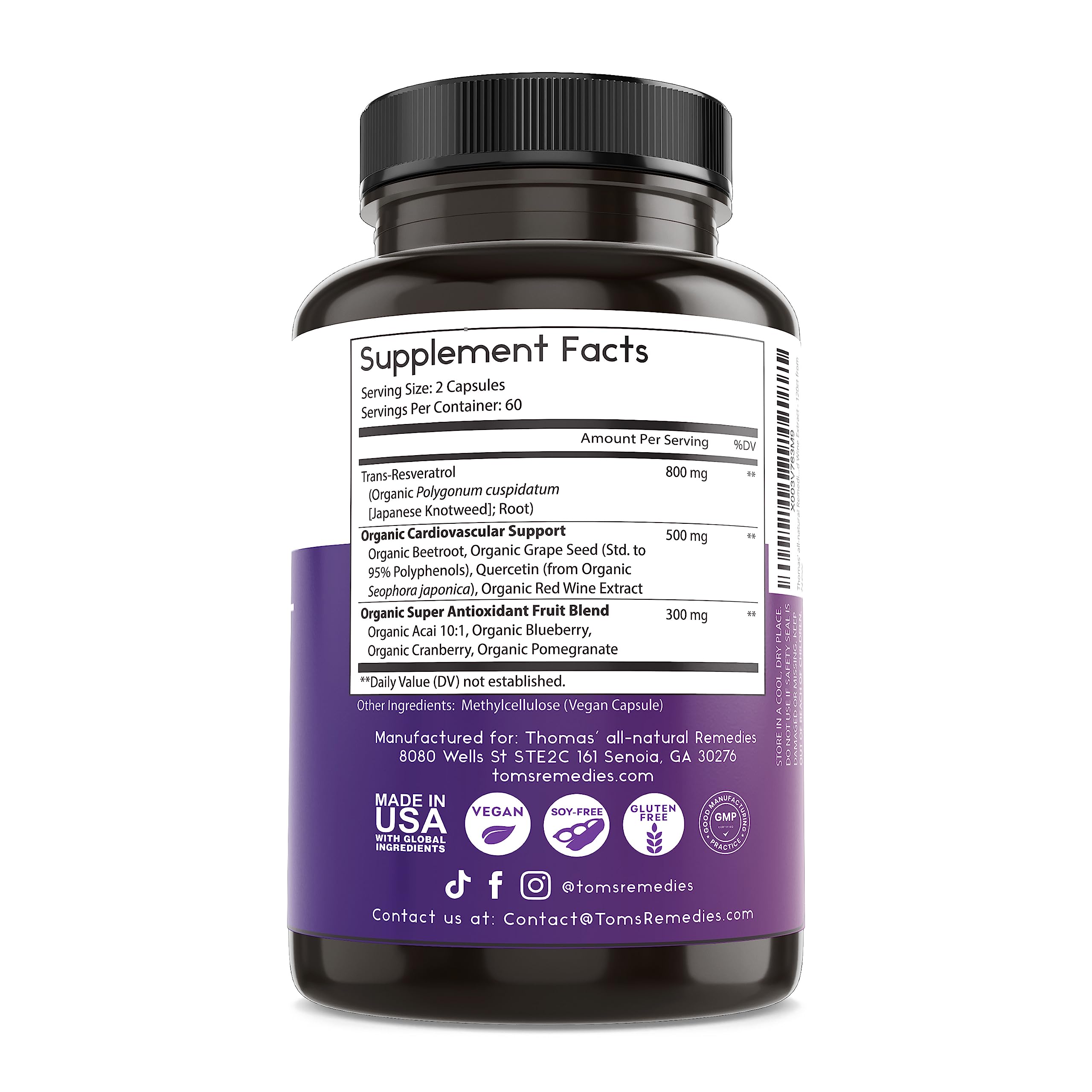 Foto 7 pulgar | Suplemento Thomas' All-natural Remedies Resveratrol de 120 Cápsulas-Venta Internacional