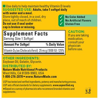 Foto 5 | Suplemento Nature Made De Vitamina D3 2 Piezas de 100 Tabletas-Venta Internacional