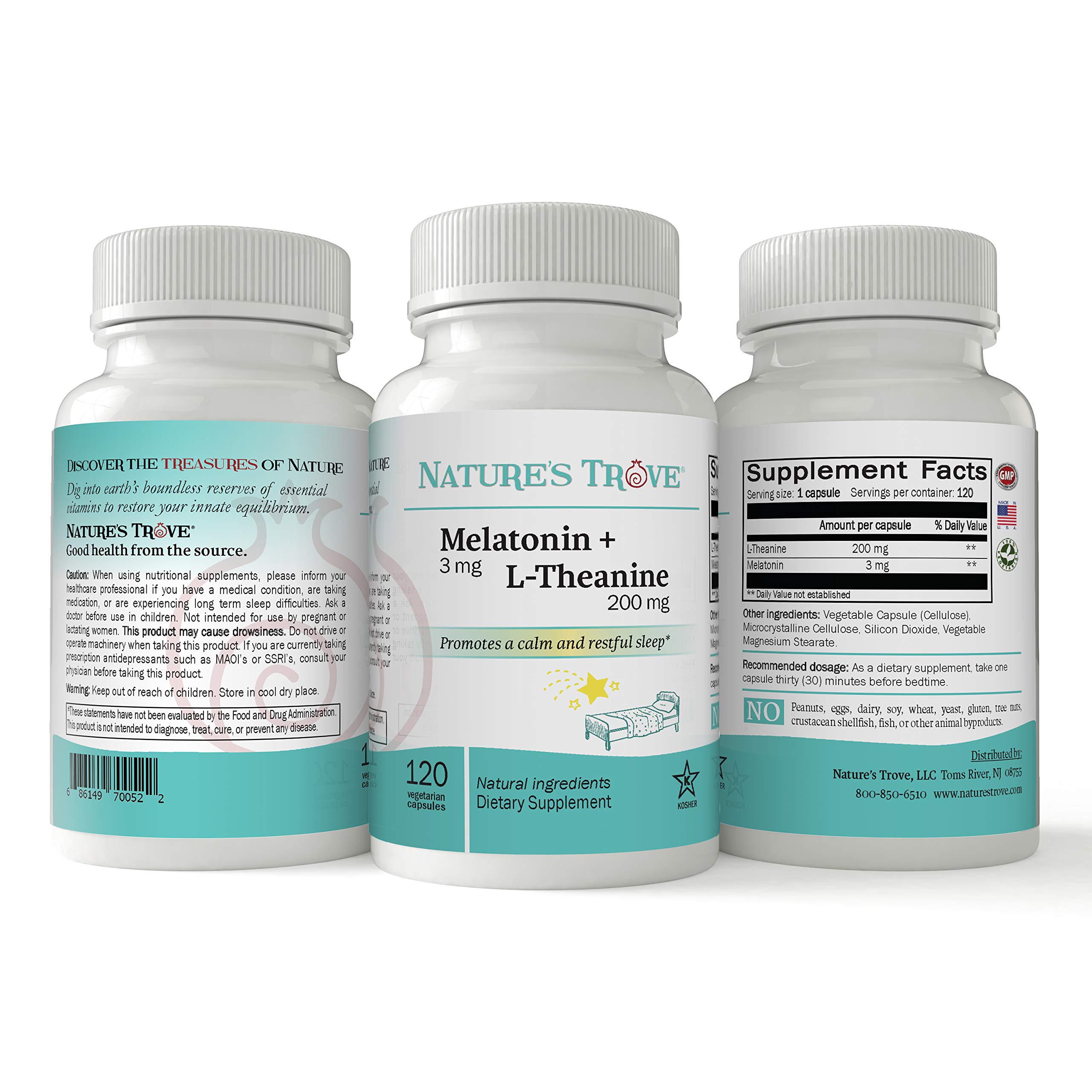Foto 3 pulgar | Suplemento Nature's Trove Melatonina 3 Mg + L Teanina 200 mg - Venta Internacional