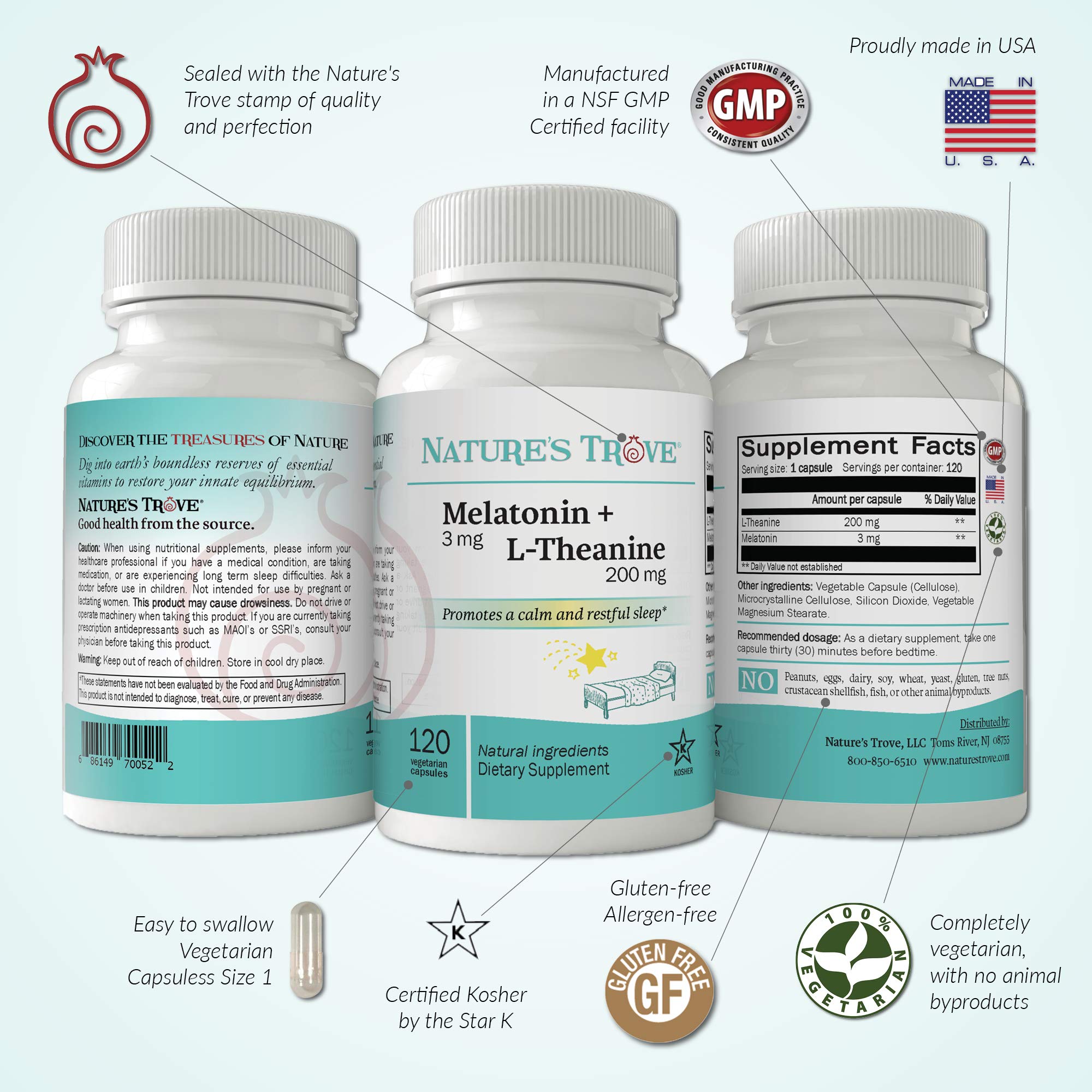 Foto 4 pulgar | Suplemento Nature's Trove Melatonina 3 Mg + L Teanina 200 mg - Venta Internacional