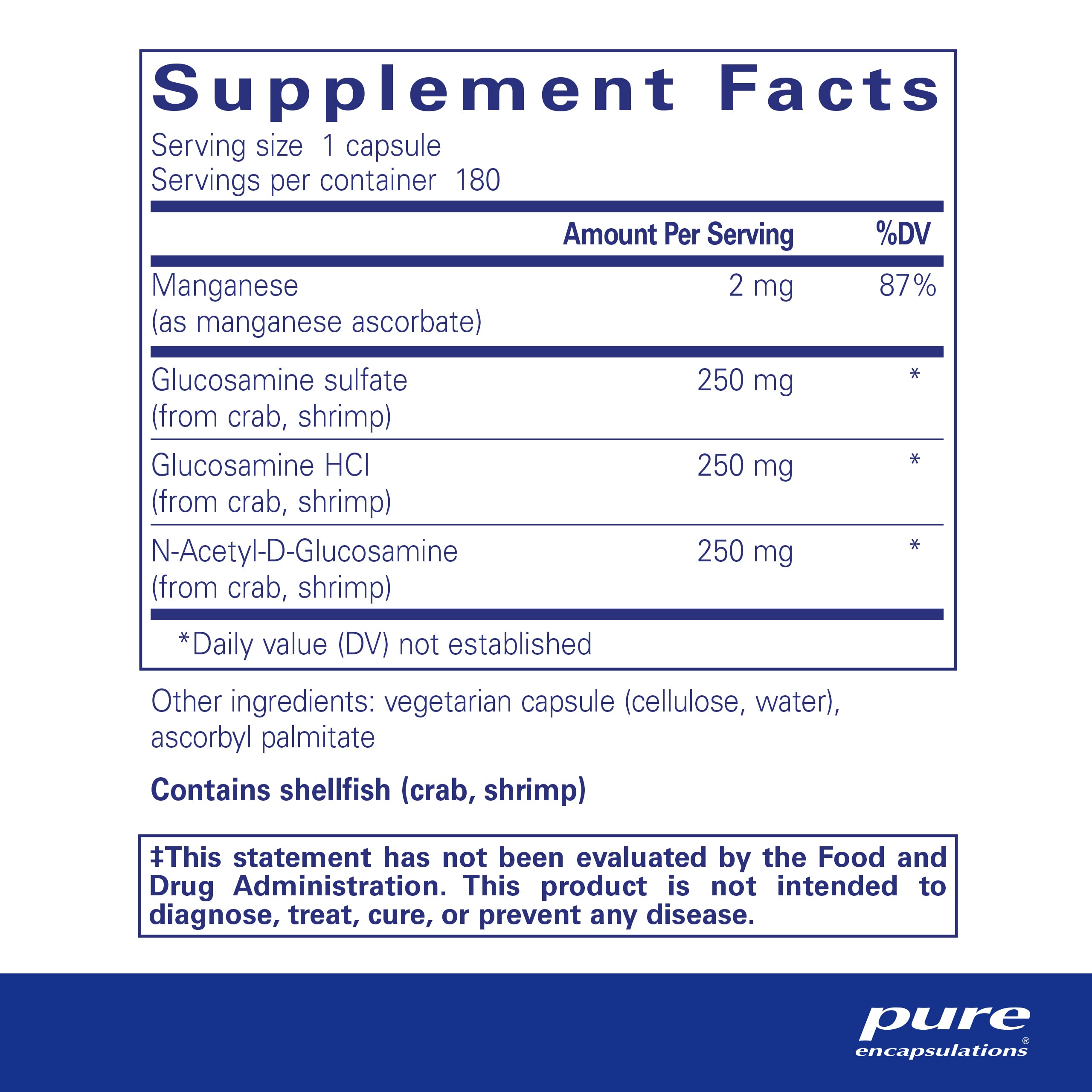 Foto 3 pulgar | Complejo de Glucosamina Supplement Pure Encapsulations 180 Cápsulas - Venta Internacional