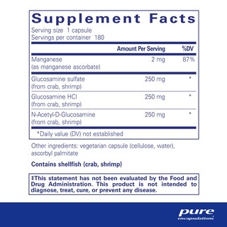Foto 2 | Complejo de Glucosamina Supplement Pure Encapsulations 180 Cápsulas - Venta Internacional