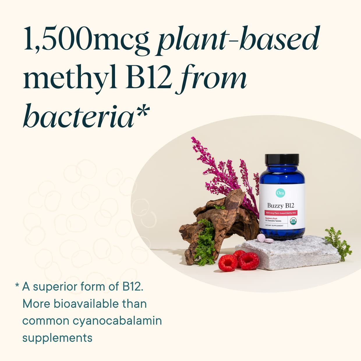 Foto 4 pulgar | Supplement Ora Organic Buzzy B12 1500 mcg Sabor Frambuesa 30 Tabletas - Venta Internacional
