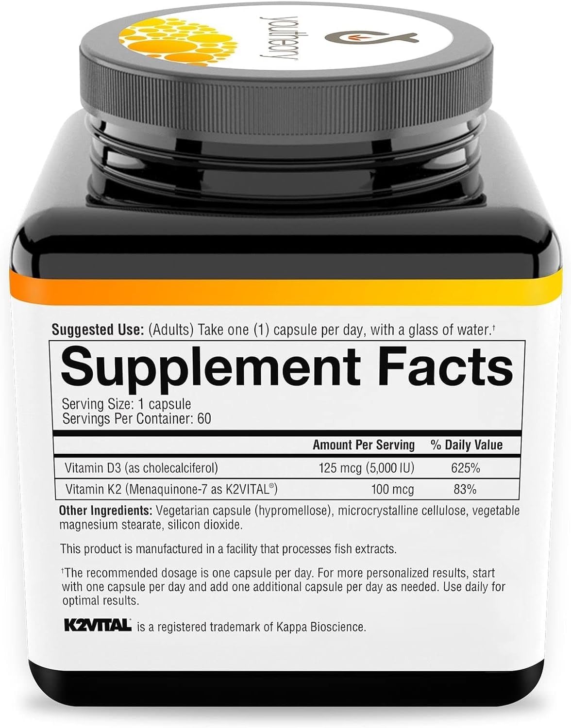 Foto 3 | Suplemento Youtheory K2 D3 para la Salud Ósea y Cardíaca 60 Cápsulas - Venta Internacional